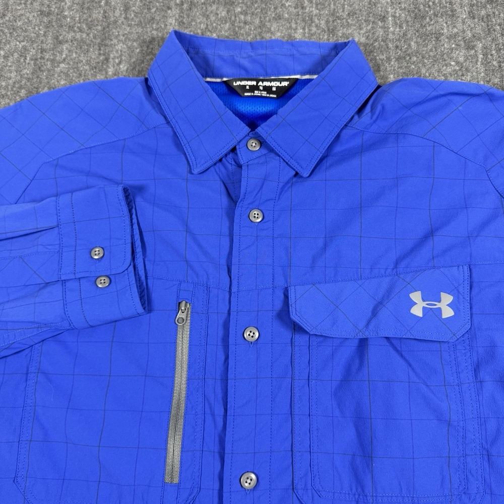 Under Armour XL Blue Long Sleeve Performance Fishing Hiking Shirt Men